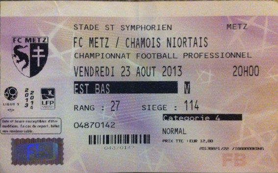 23 août 2013: FC Metz - Chamois Niortais - 4ème Journée - Championnat de France (1/1 - 10.637 spect.)