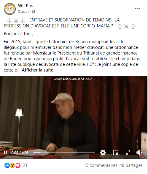 Facebook WIL PIRS Maître Wildfried PARIS AVOCAT DISSISENT Menacé de mort en FRANCE www.jesuispatrick.fr ALERTE ROUGE www.alerterouge-france.fr