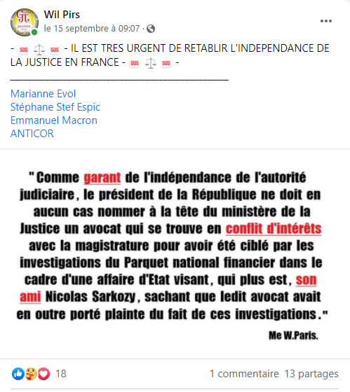 Facebook WIL PIRS Maître Wildfried PARIS AVOCAT DISSISENT Menacé de mort en FRANCE www.jesuispatrick.fr ALERTE ROUGE www.alerterouge-france.fr