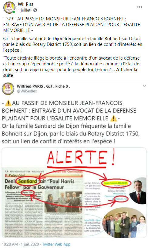 Facebook WIL PIRS Maître Wildfried PARIS AVOCAT DISSISENT Menacé de mort en FRANCE www.jesuispatrick.fr ALERTE ROUGE www.alerterouge-france.fr