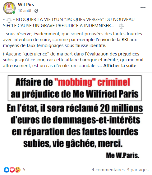 Facebook WIL PIRS Maître Wildfried PARIS AVOCAT DISSISENT Menacé de mort en FRANCE www.jesuispatrick.fr ALERTE ROUGE www.alerterouge-france.fr