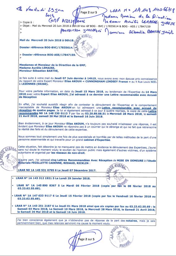 26h) Page 2 sur 5 GMF Mme Aurélie LEMAIRE & MR Sébastien BARTHE : AFFAIRE CRIMINELLE «MES CHERS VOISINS»  Violences, Falsification de documents, Extorsion de Fonds... et ce avec la bénédiction de nos Institutions, www.jesuispatrick.fr