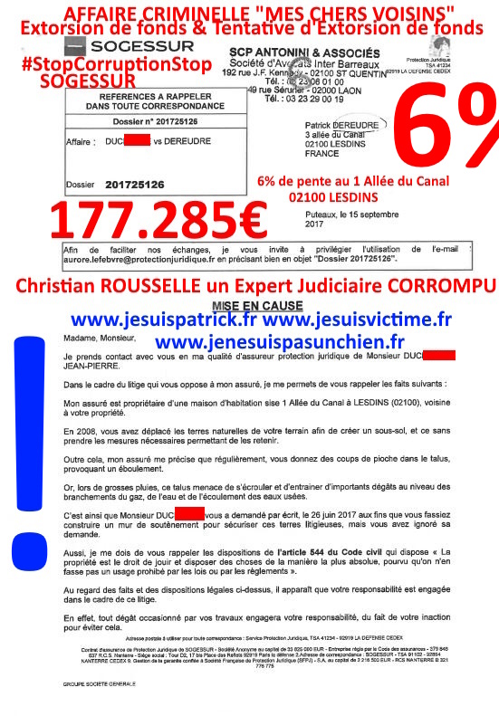 Pièce N°6c) Page 044sur134 AFFAIRE CRIMINELLE «MES CHERS VOISINS» SIGNIFICATION DE JUGEMENT, Violences, Extorsion de Fonds, Tentative Extorsion de Fonds, Maître Marc ANTONINI à l'œuvre et ce avec la bénédiction de nos Institutions www.jesuispatrick.fr