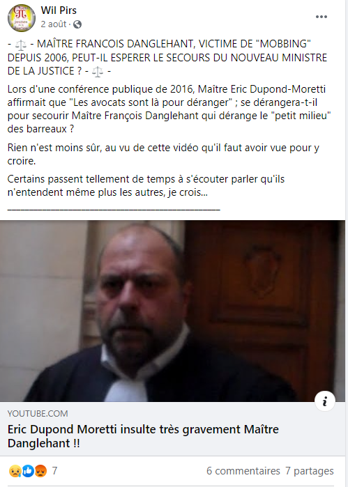 Facebook WIL PIRS Maître Wildfried PARIS AVOCAT DISSISENT Menacé de mort en FRANCE www.jesuispatrick.fr ALERTE ROUGE www.alerterouge-france.fr