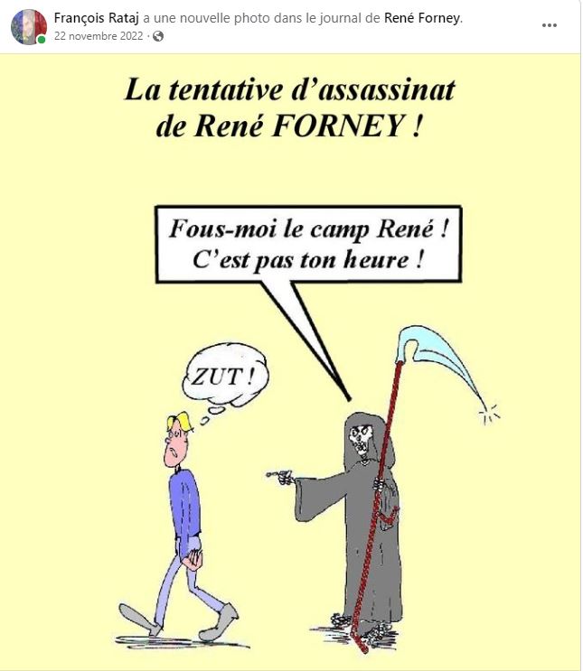 Monsieur René FORNEY Victime d'une tentative d'assassinat le Samedi 12 Novembre 2022 vers 15h50 sur le pont de CATANE côté SEYSSINET (38170). Il accuse les Milieux de la Corruption dans les Institutions du CARTEL GRENOBLOIS  (Justice, Police, Immobilier) 