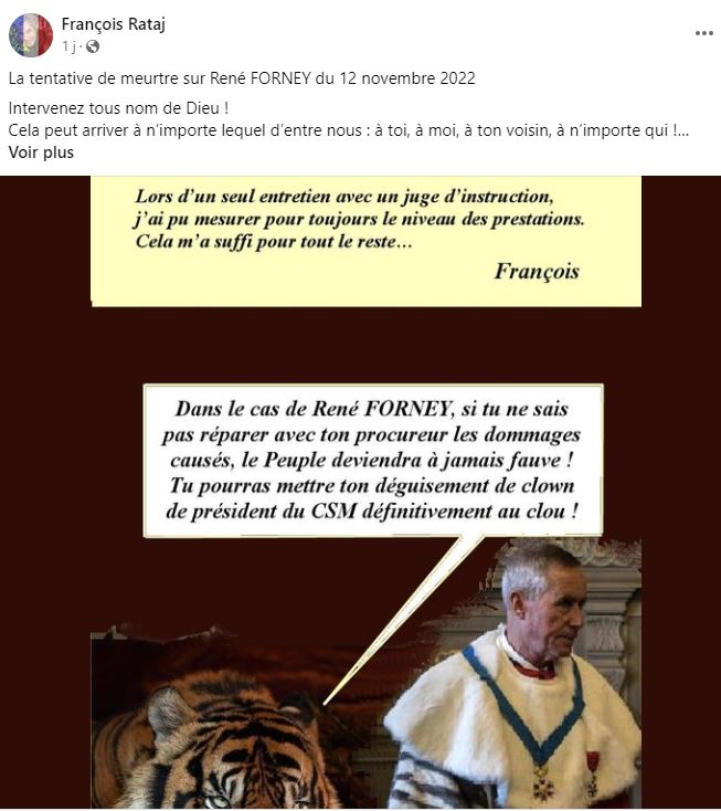 Monsieur René FORNEY Victime d'une tentative d'assassinat le Samedi 12 Novembre 2022 vers 15h50 sur le pont de CATANE côté SEYSSINET (38170). Il accuse les Milieux de la Corruption dans les Institutions du CARTEL GRENOBLOIS  (Justice, Police, Immobilier) 