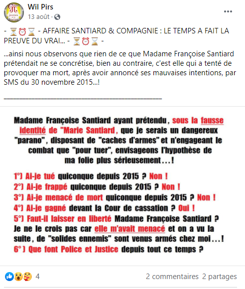 Facebook WIL PIRS Maître Wildfried PARIS AVOCAT DISSISENT Menacé de mort en FRANCE www.jesuispatrick.fr ALERTE ROUGE www.alerterouge-france.fr