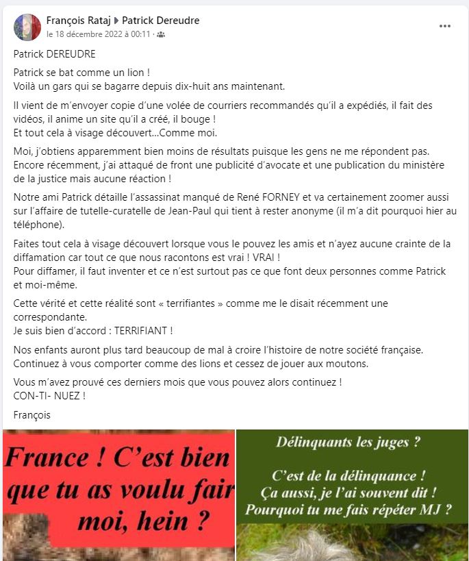 Monsieur René FORNEY Victime d'une tentative d'assassinat le Samedi 12 Novembre 2022 vers 15h50 sur le pont de CATANE côté SEYSSINET (38170). Il accuse les Milieux de la Corruption dans les Institutions du CARTEL GRENOBLOIS  (Justice, Police, Immobilier) 