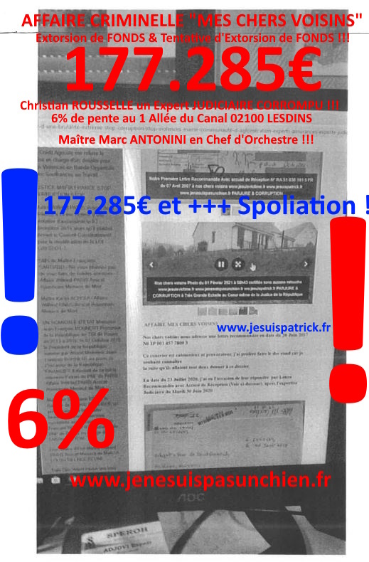 Pièce N°6c) Page 096sur134 AFFAIRE CRIMINELLE «MES CHERS VOISINS» SIGNIFICATION DE JUGEMENT, Violences, Extorsion de Fonds, Tentative Extorsion de Fonds, Maître Marc ANTONINI à l'œuvre et ce avec la bénédiction de nos Institutions www.jesuispatrick.fr