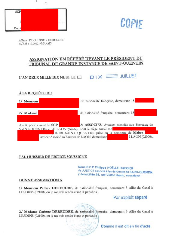 Assignation en référé du 10 Juillet 2019 AFFAIRE MES CHERS VOISINS #StopManipulationsStop #StopCorruptionStop www.jenesuispasunchien.fr www.jesuisvictime.fr www.jesuispatrick.fr NE RENONCEZ JAMAIS LE PAIN & LA LIBERTE POUSSENT SUR LA MÊME TIGE