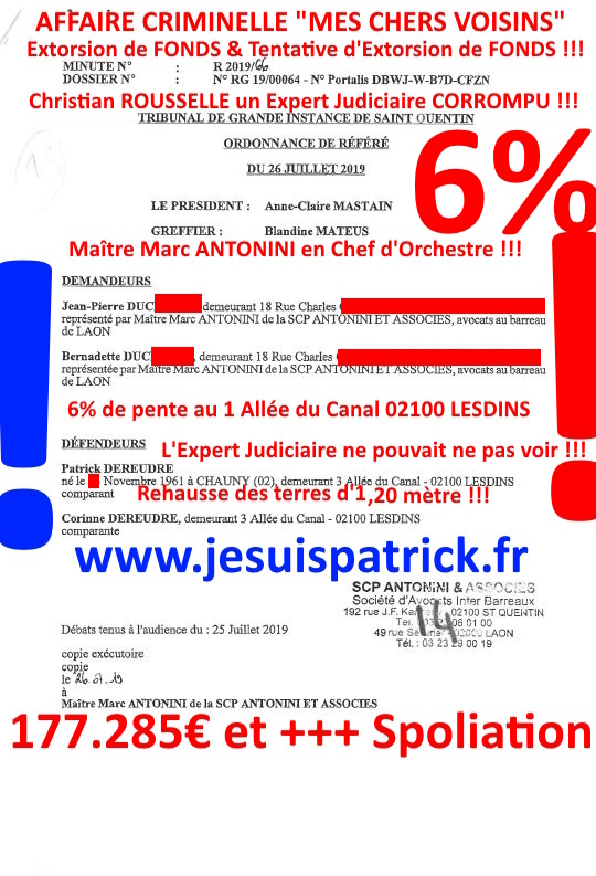Pièce N°6c) Page 065sur134 AFFAIRE CRIMINELLE «MES CHERS VOISINS» SIGNIFICATION DE JUGEMENT, Violences, Extorsion de Fonds, Tentative Extorsion de Fonds, Maître Marc ANTONINI à l'œuvre et ce avec la bénédiction de nos Institutions www.jesuispatrick.fr