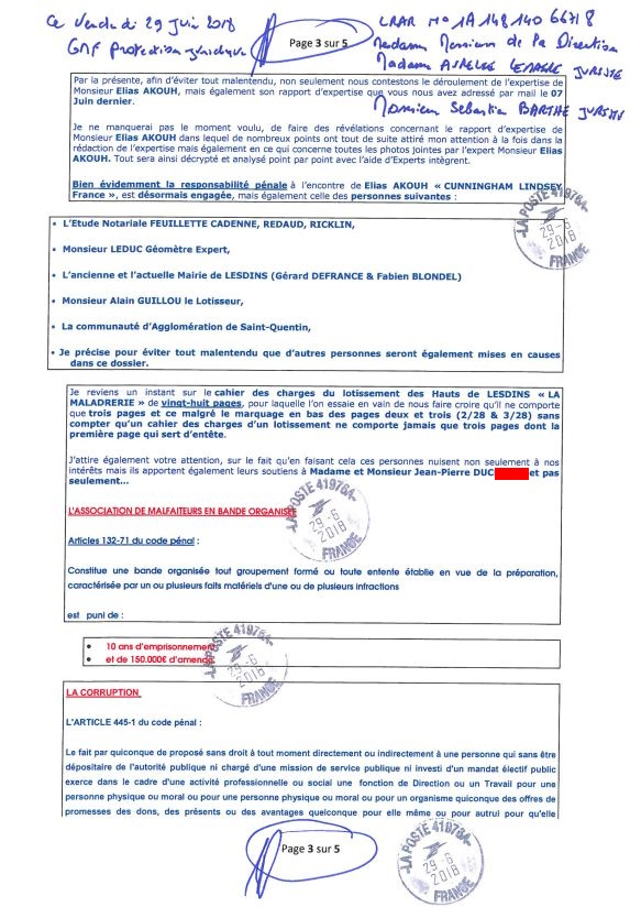 26h) Page 3 sur 5 GMF Mme Aurélie LEMAIRE & MR Sébastien BARTHE : AFFAIRE CRIMINELLE «MES CHERS VOISINS»  Violences, Falsification de documents, Extorsion de Fonds... et ce avec la bénédiction de nos Institutions, www.jesuispatrick.fr