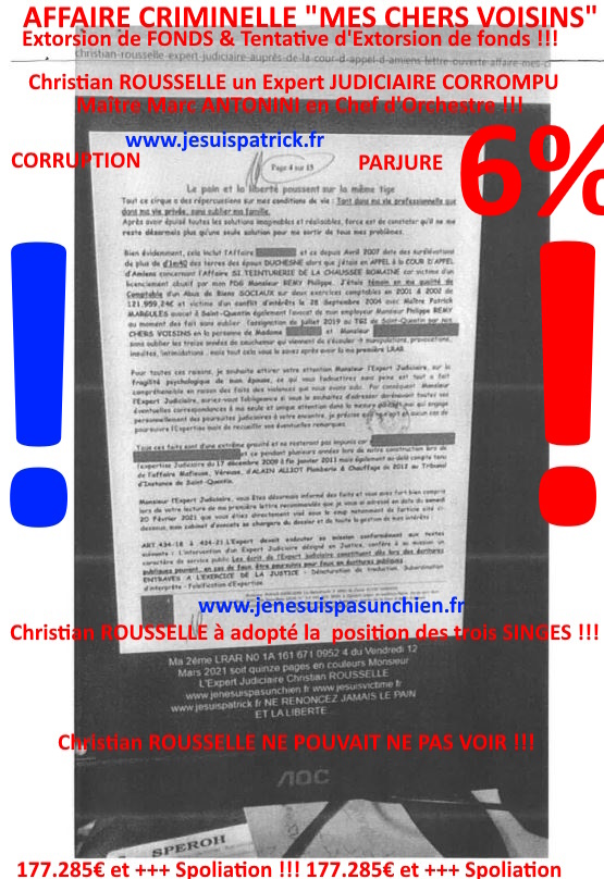 Pièce N°6c) Page 094sur134 AFFAIRE CRIMINELLE «MES CHERS VOISINS» SIGNIFICATION DE JUGEMENT, Violences, Extorsion de Fonds, Tentative Extorsion de Fonds, Maître Marc ANTONINI à l'œuvre et ce avec la bénédiction de nos Institutions www.jesuispatrick.fr