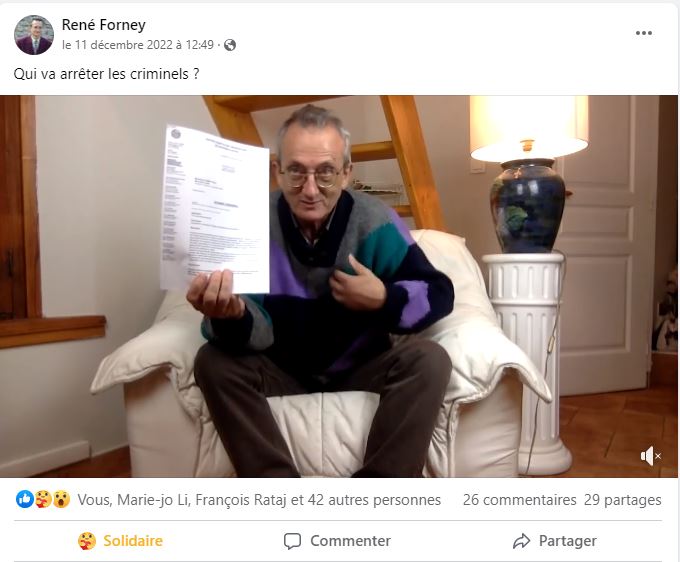 Monsieur René FORNEY Victime d'une tentative d'assassinat le Samedi 12 Novembre 2022 vers 15h50 sur le pont de CATANE côté SEYSSINET (38170). Il accuse les Milieux de la Corruption dans les Institutions du CARTEL GRENOBLOIS  (Justice, Police, Immobilier) 