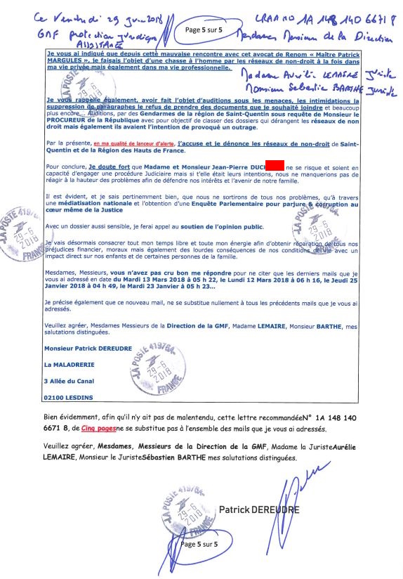 26h) Page 5 sur 5 GMF Mme Aurélie LEMAIRE & MR Sébastien BARTHE : AFFAIRE CRIMINELLE «MES CHERS VOISINS»  Violences, Falsification de documents, Extorsion de Fonds... et ce avec la bénédiction de nos Institutions, www.jesuispatrick.fr