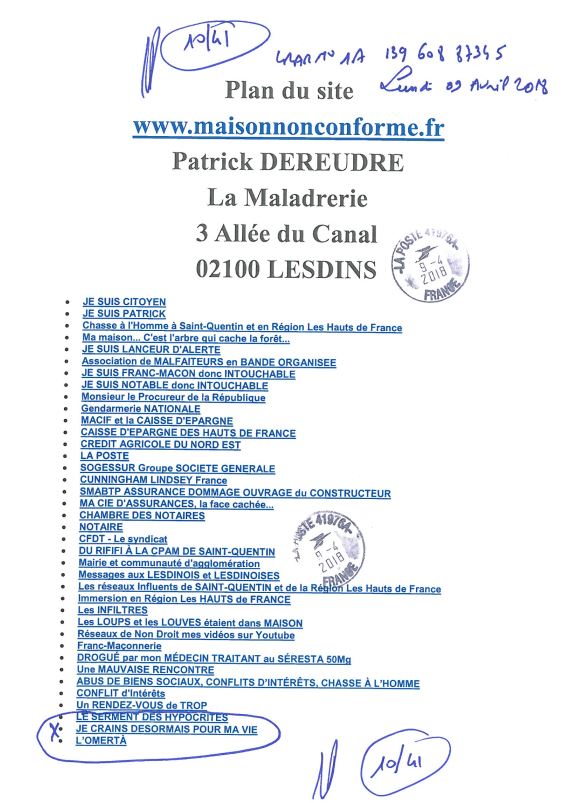 Ma lettre recommandée du 02 Octobre 2018 N° 1A 143 316 6265 3  adressée à Madame Barbara POMPILI Députée de la Somme NON ASSISTANCE A PERSONNE EN DANGER www.jesuispatrick.fr www.jesuisvictime.fr www.jenesuispasunchien.fr