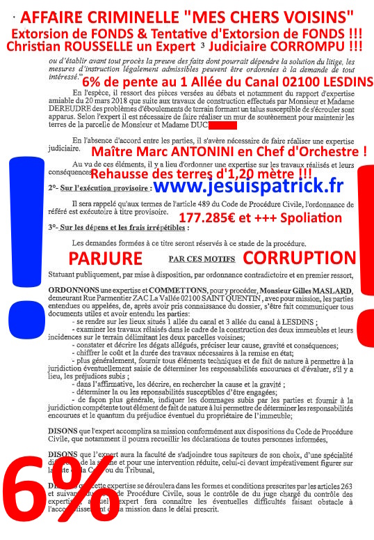 Pièce N°6c) Page 067sur134 AFFAIRE CRIMINELLE «MES CHERS VOISINS» SIGNIFICATION DE JUGEMENT, Violences, Extorsion de Fonds, Tentative Extorsion de Fonds, Maître Marc ANTONINI à l'œuvre et ce avec la bénédiction de nos Institutions www.jesuispatrick.fr