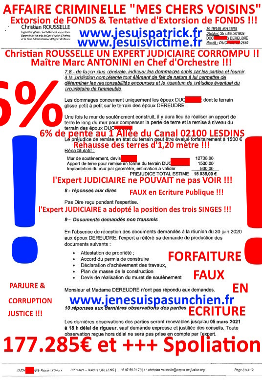 Pièce N°6c) Page 076sur134 AFFAIRE CRIMINELLE «MES CHERS VOISINS» SIGNIFICATION DE JUGEMENT, Violences, Extorsion de Fonds, Tentative Extorsion de Fonds, Maître Marc ANTONINI à l'œuvre et ce avec la bénédiction de nos Institutions www.jesuispatrick.fr