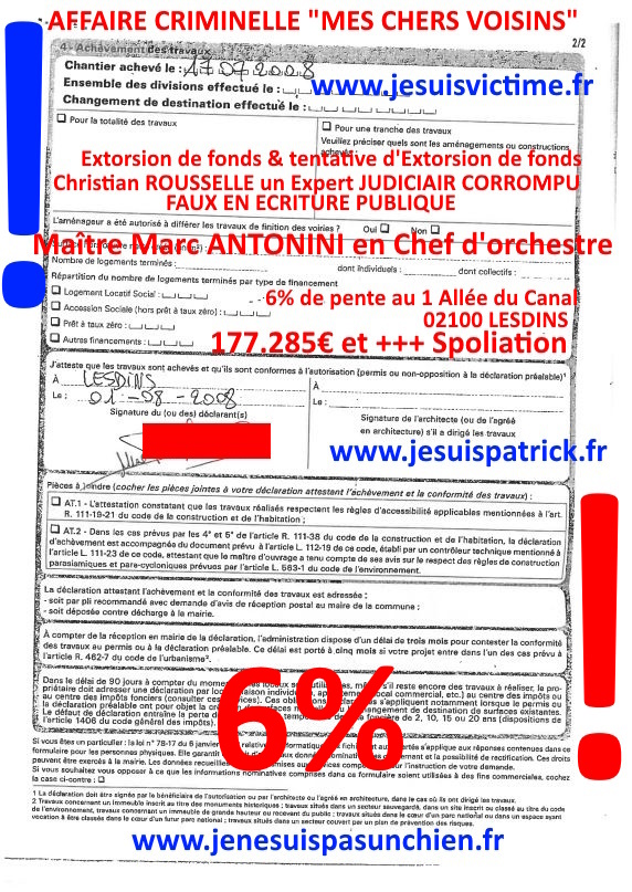 Pièce N°6c) Page 025sur134 AFFAIRE CRIMINELLE «MES CHERS VOISINS» SIGNIFICATION DE JUGEMENT, Violences, Extorsion de Fonds, Tentative Extorsion de Fonds, Maître Marc ANTONINI à l'œuvre et ce avec la bénédiction de nos Institutions www.jesuispatrick.fr