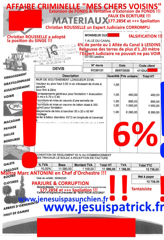 Pièce N°6c) Page 082sur134 AFFAIRE CRIMINELLE «MES CHERS VOISINS» SIGNIFICATION DE JUGEMENT, Violences, Extorsion de Fonds, Tentative Extorsion de Fonds, Maître Marc ANTONINI à l'œuvre et ce avec la bénédiction de nos Institutions www.jesuispatrick.fr