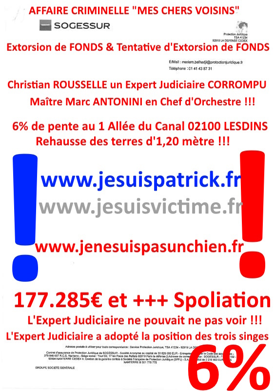 Pièce N°6c) Page 064sur134 AFFAIRE CRIMINELLE «MES CHERS VOISINS» SIGNIFICATION DE JUGEMENT, Violences, Extorsion de Fonds, Tentative Extorsion de Fonds, Maître Marc ANTONINI à l'œuvre et ce avec la bénédiction de nos Institutions www.jesuispatrick.fr