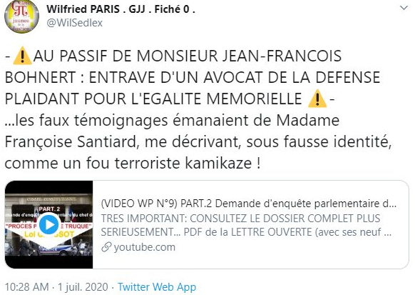 Facebook WIL PIRS Maître Wildfried PARIS AVOCAT DISSISENT Menacé de mort en FRANCE www.jesuispatrick.fr ALERTE ROUGE www.alerterouge-france.fr