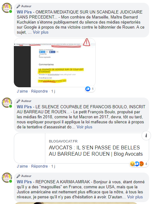 Facebook WIL PIRS Maître Wildfried PARIS AVOCAT DISSISENT Menacé de mort en FRANCE www.jesuispatrick.fr ALERTE ROUGE www.alerterouge-france.fr