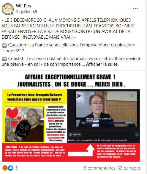 Facebook WIL PIRS Maître Wildfried PARIS AVOCAT DISSISENT Menacé de mort en FRANCE www.jesuispatrick.fr ALERTE ROUGE www.alerterouge-france.fr