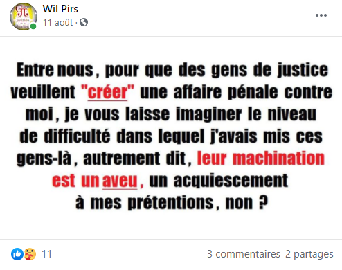 Facebook WIL PIRS Maître Wildfried PARIS AVOCAT DISSISENT Menacé de mort en FRANCE www.jesuispatrick.fr ALERTE ROUGE www.alerterouge-france.fr