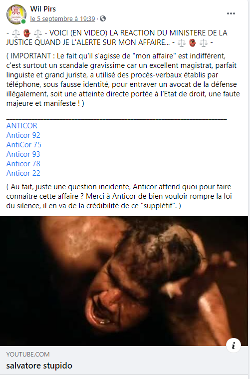 Facebook WIL PIRS Maître Wildfried PARIS AVOCAT DISSISENT Menacé de mort en FRANCE www.jesuispatrick.fr ALERTE ROUGE www.alerterouge-france.fr