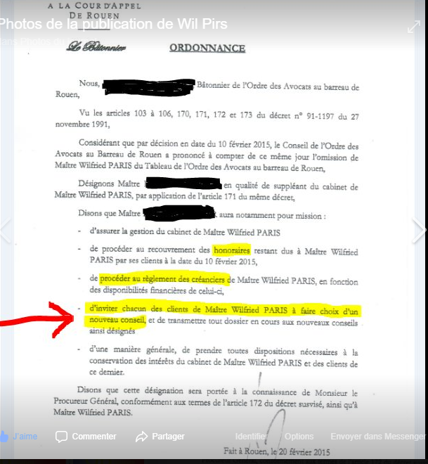 Facebook WIL PIRS Maître Wildfried PARIS AVOCAT DISSISENT Menacé de mort en FRANCE www.jesuispatrick.fr ALERTE ROUGE www.alerterouge-france.fr