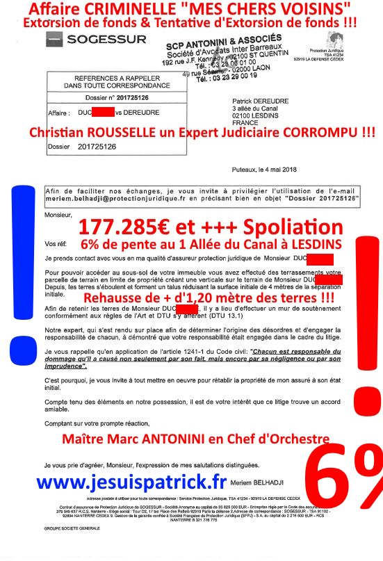 Pièce N°6c) Page 057sur134 AFFAIRE CRIMINELLE «MES CHERS VOISINS» SIGNIFICATION DE JUGEMENT, Violences, Extorsion de Fonds, Tentative Extorsion de Fonds, Maître Marc ANTONINI à l'œuvre et ce avec la bénédiction de nos Institutions www.jesuispatrick.fr