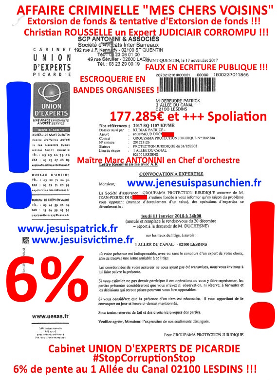 Pièce N°6c) Page 046sur134 AFFAIRE CRIMINELLE «MES CHERS VOISINS» SIGNIFICATION DE JUGEMENT, Violences, Extorsion de Fonds, Tentative Extorsion de Fonds, Maître Marc ANTONINI à l'œuvre et ce avec la bénédiction de nos Institutions www.jesuispatrick.fr