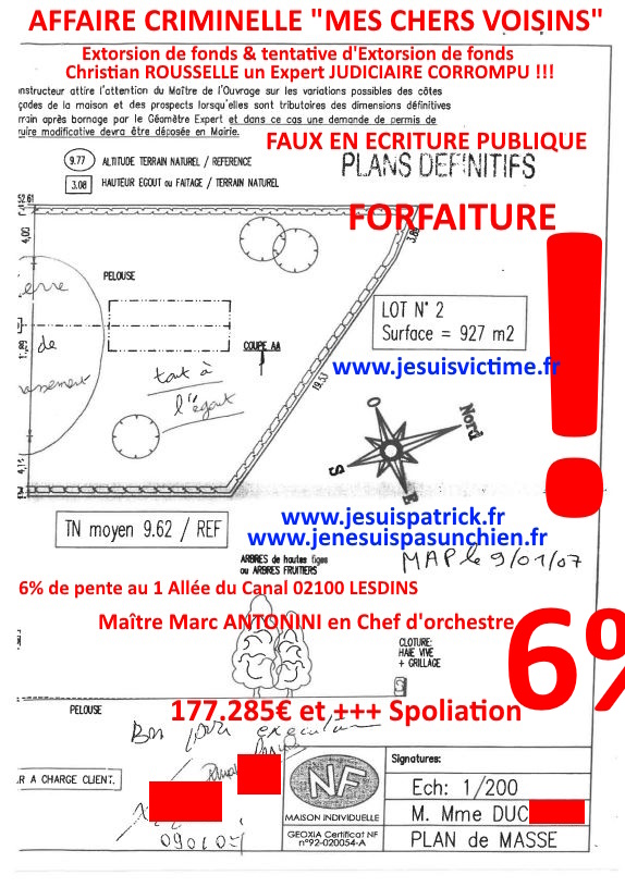 Pièce N°6c) Page 020sur134 AFFAIRE CRIMINELLE «MES CHERS VOISINS» SIGNIFICATION DE JUGEMENT, Violences, Extorsion de Fonds, Tentative Extorsion de Fonds, Maître Marc ANTONINI à l'œuvre et ce avec la bénédiction de nos Institutions www.jesuispatrick.fr