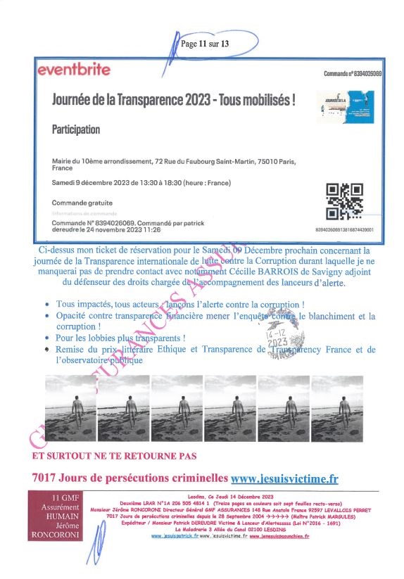 7d)NON ASSISTANCE A PERSONNES EN DANGER 11 sur 13 GMF ASSURANCES ASSURÉMENT HUMAIN !!! NON ASSISTANCE A PERSONNES EN DANGER Ma 2ème LRAR du 14 Décembre 2023 adressée en vain  à Monsieur Eric RONCORONI le Directeur Général de GMF ASSURANCES