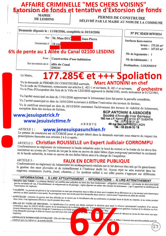 Pièce N°6c) Page 013sur134 AFFAIRE CRIMINELLE «MES CHERS VOISINS» SIGNIFICATION DE JUGEMENT, Violences, Extorsion de Fonds, Tentative Extorsion de Fonds, Maître Marc ANTONINI à l'œuvre et ce avec la bénédiction de nos Institutions www.jesuispatrick.fr