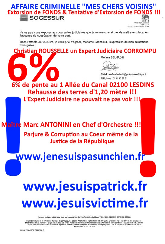 Pièce N°6c) Page 060sur134 AFFAIRE CRIMINELLE «MES CHERS VOISINS» SIGNIFICATION DE JUGEMENT, Violences, Extorsion de Fonds, Tentative Extorsion de Fonds, Maître Marc ANTONINI à l'œuvre et ce avec la bénédiction de nos Institutions www.jesuispatrick.fr