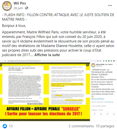 Facebook WIL PIRS Maître Wildfried PARIS AVOCAT DISSISENT Menacé de mort en FRANCE www.jesuispatrick.fr ALERTE ROUGE www.alerterouge-france.fr