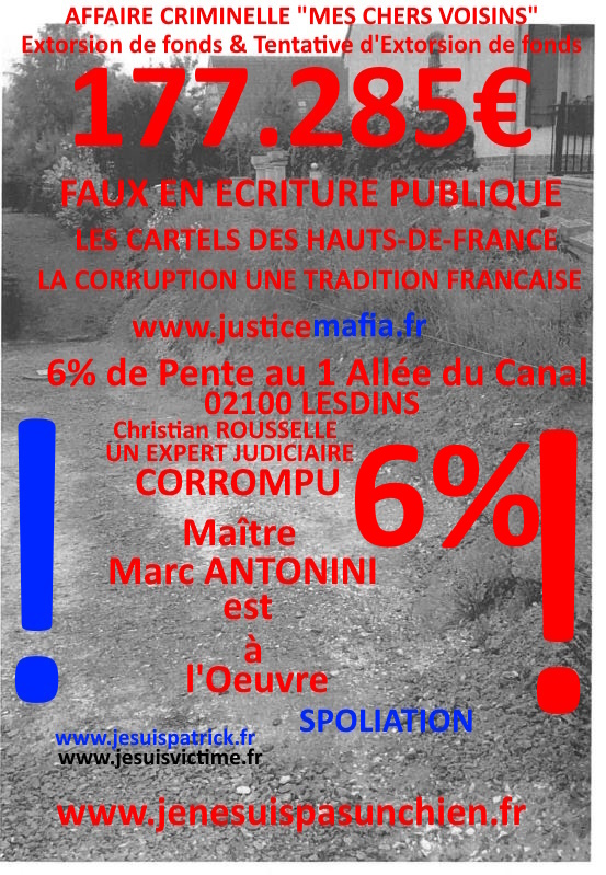Pièce N°6c) Page 043sur134 AFFAIRE CRIMINELLE «MES CHERS VOISINS» SIGNIFICATION DE JUGEMENT, Violences, Extorsion de Fonds, Tentative Extorsion de Fonds, Maître Marc ANTONINI à l'œuvre et ce avec la bénédiction de nos Institutions www.jesuispatrick.fr