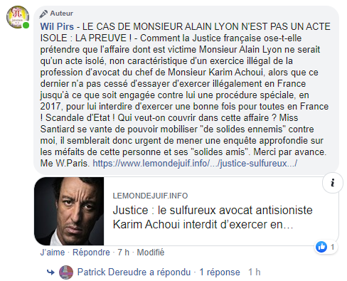 Facebook WIL PIRS Maître Wildfried PARIS AVOCAT DISSISENT Menacé de mort en FRANCE www.jesuispatrick.fr ALERTE ROUGE www.alerterouge-france.fr