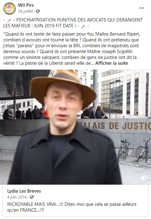 Facebook WIL PIRS Maître Wildfried PARIS AVOCAT DISSISENT Menacé de mort en FRANCE www.jesuispatrick.fr ALERTE ROUGE www.alerterouge-france.fr