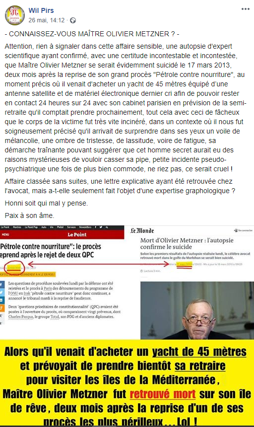 Facebook WIL PIRS Maître Wildfried PARIS AVOCAT DISSISENT Menacé de mort en FRANCE www.jesuispatrick.fr ALERTE ROUGE www.alerterouge-france.fr