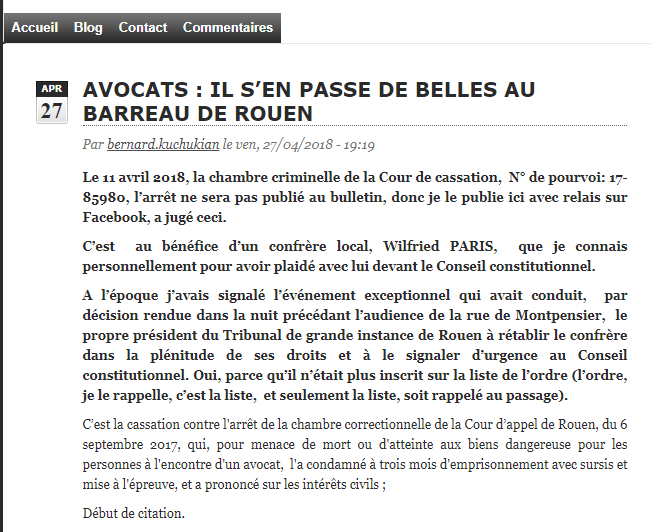 IL s'en passe de Belles au Barreau de Rouen Facebook WIL PIRS Maître Wildfried PARIS AVOCAT DISSISENT Menacé de mort en FRANCE www.jesuispatrick.fr ALERTE ROUGE www.alerterouge-france.fr