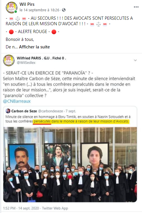 Facebook WIL PIRS Maître Wildfried PARIS AVOCAT DISSISENT Menacé de mort en FRANCE www.jesuispatrick.fr ALERTE ROUGE www.alerterouge-france.fr