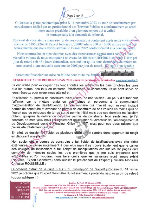 7d)NON ASSISTANCE A PERSONNES EN DANGER 9 sur 13 GMF ASSURANCES ASSURÉMENT HUMAIN !!! NON ASSISTANCE A PERSONNES EN DANGER Ma 2ème LRAR du 14 Décembre 2023 adressée en vain  à Monsieur Eric RONCORONI le Directeur Général de GMF ASSURANCES