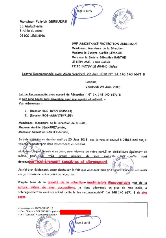 26h) Page 1 sur 5 GMF Mme Aurélie LEMAIRE & MR Sébastien BARTHE : AFFAIRE CRIMINELLE «MES CHERS VOISINS»  Violences, Falsification de documents, Extorsion de Fonds... et ce avec la bénédiction de nos Institutions, www.jesuispatrick.fr
