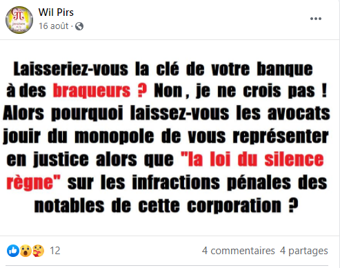 Facebook WIL PIRS Maître Wildfried PARIS AVOCAT DISSISENT Menacé de mort en FRANCE www.jesuispatrick.fr ALERTE ROUGE www.alerterouge-france.fr