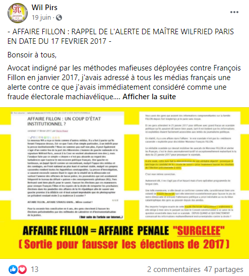 Facebook WIL PIRS Maître Wildfried PARIS AVOCAT DISSISENT Menacé de mort en FRANCE www.jesuispatrick.fr ALERTE ROUGE www.alerterouge-france.fr