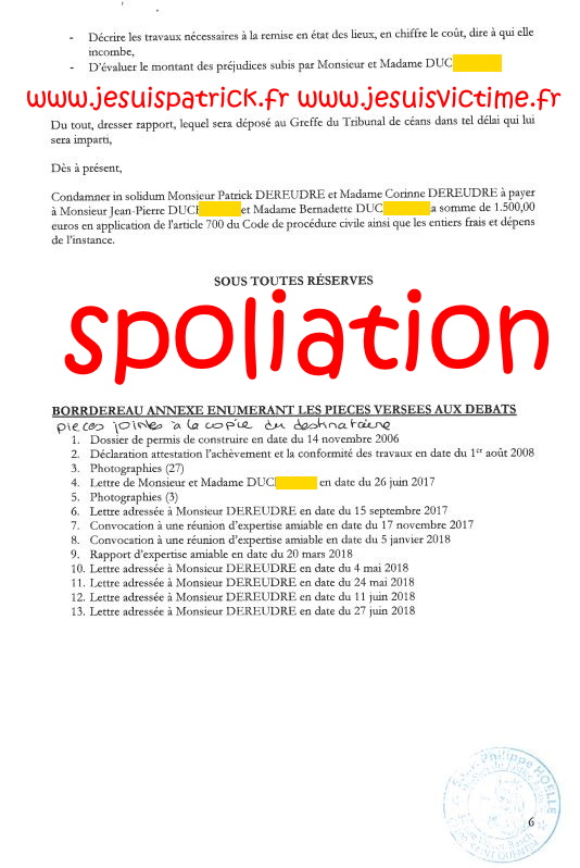 N°6 Affaires Mes Chers Voisins Assignation Référé du 10 Juillet 2019 par Huissier de Justice la SCP Philippe HOELLE  à Saint-Quentin (02) #ExtorsionDeFonds www.jesuispatrick.fr www.jesuisvictime.fr www.justicemafia.fr www.jenesuispasunchien.fr #Spoliation