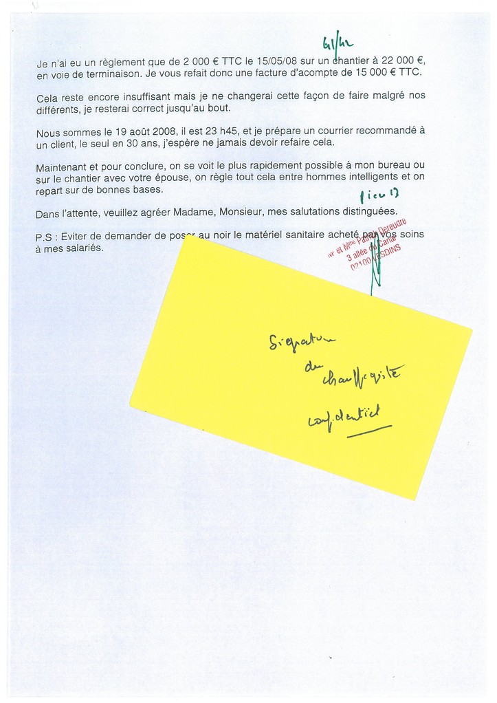 Pièce N° 13 page 41/42 Constat d'huissier du 8 & 9 Septembre 2008  voir site www.maisonnonconforme.fr